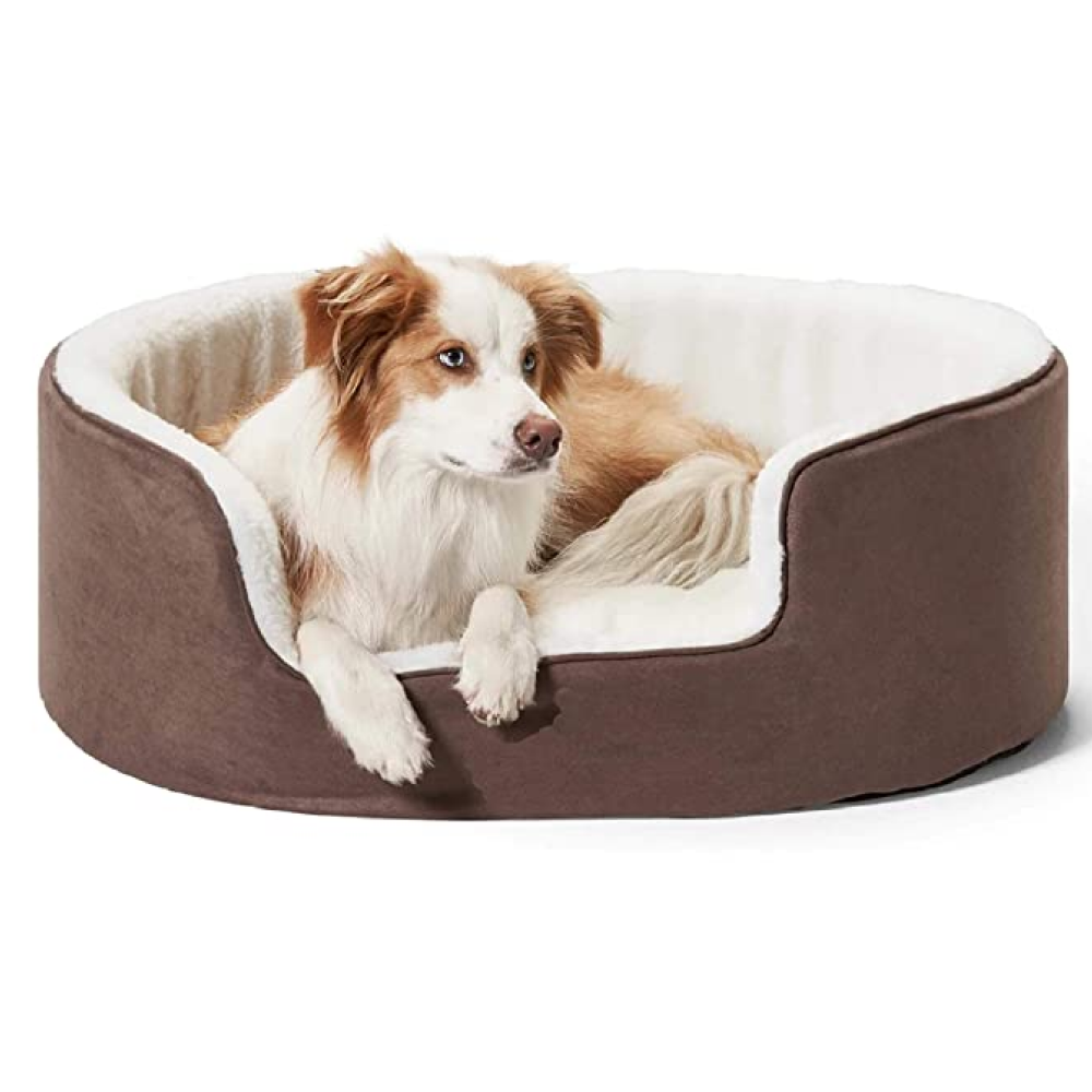 Petslover Warm Fleece Winter Round Shape Reversible Ultra Soft Bed with Cushion Pillow for Dogs and Cats (Brown)