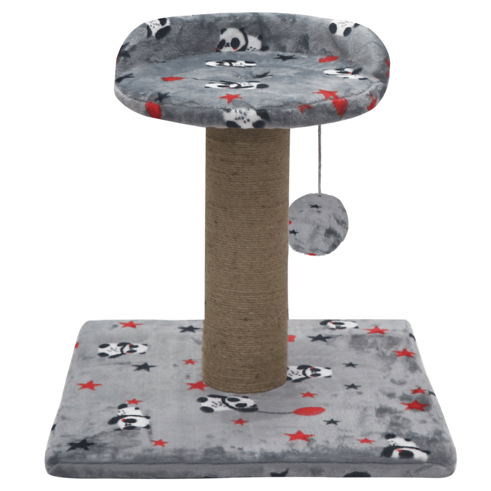 Hiputee Soft Cartoon Print Flannel Scratching Post Activity Tree with Sisal Rope for Kittens & Cats (Grey)