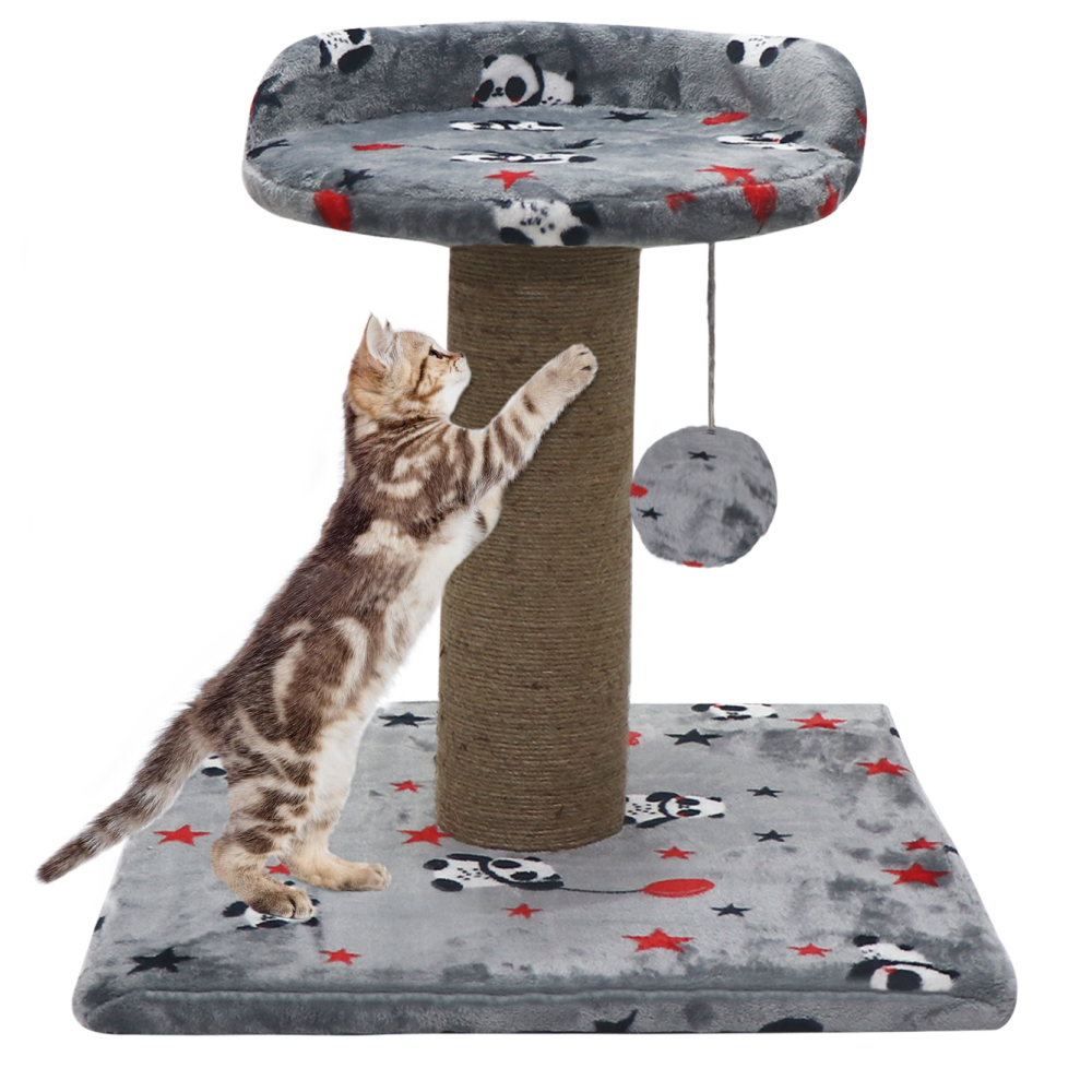Hiputee Soft Cartoon Print Flannel Scratching Post Activity Tree with Sisal Rope for Kittens & Cats (Grey)