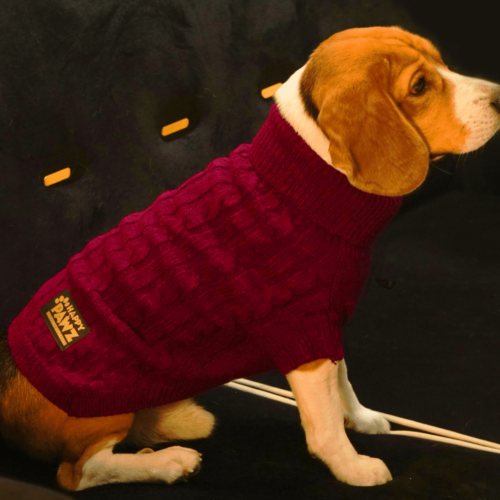 Happy Pawz Classic Cable Knit Sweater for Dogs and Cats (Cherry)