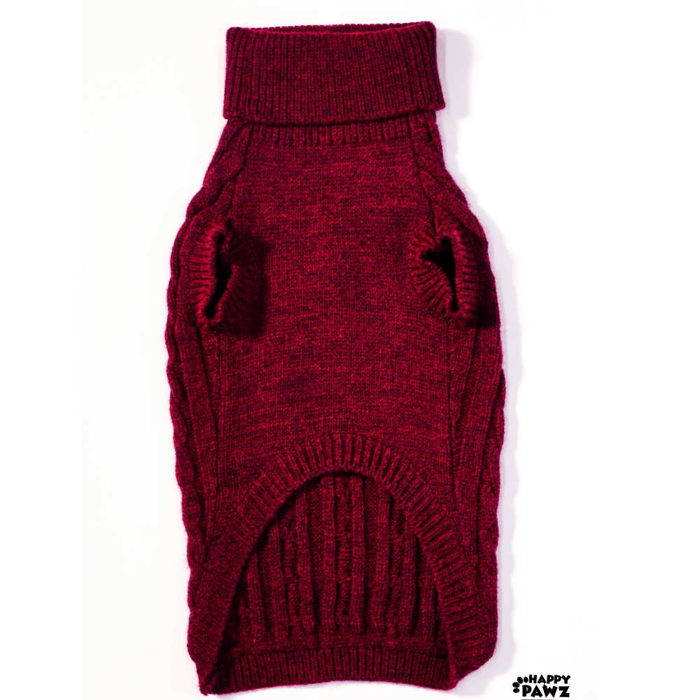Happy Pawz Classic Cable Knit Sweater for Dogs and Cats (Cherry)