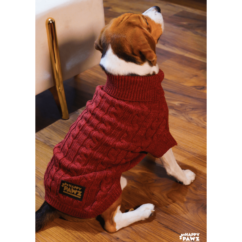 Happy Pawz Chestnut Classic Cable Knit Sweater for Dogs and Cats