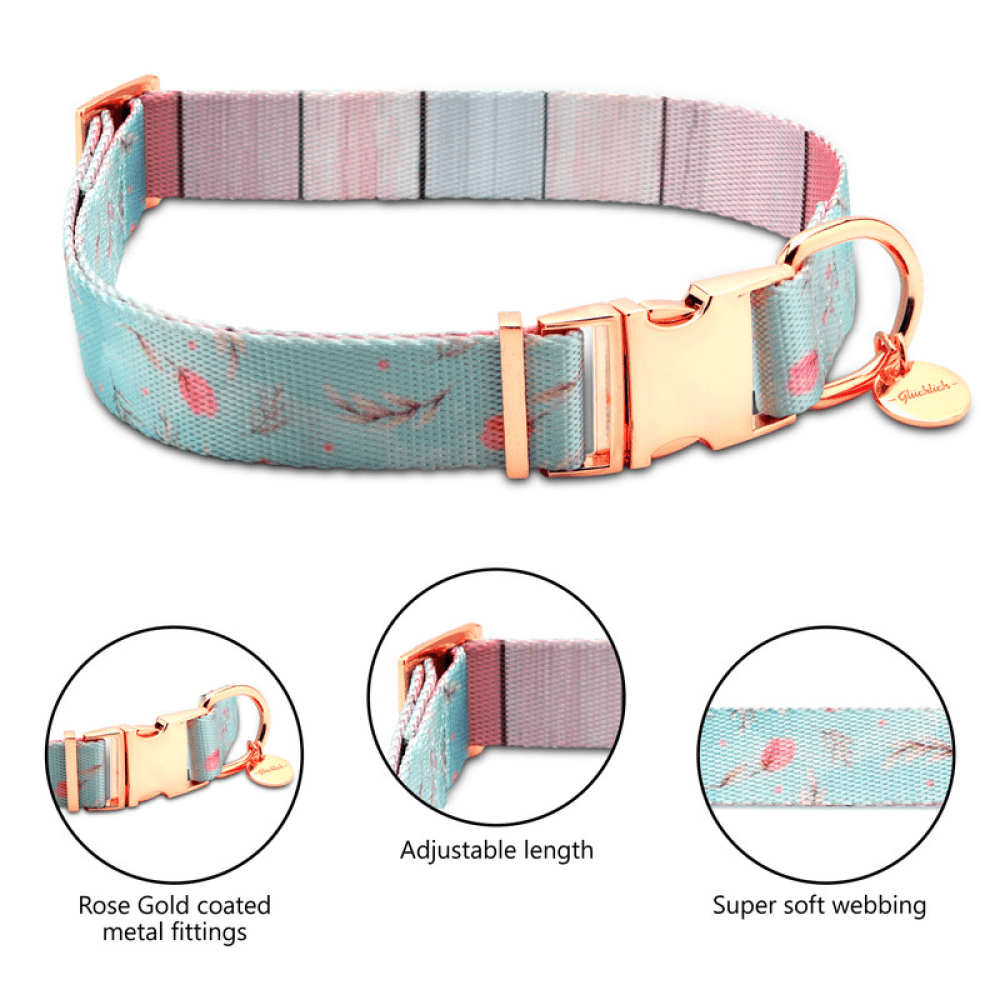 Glucklich Printed Polyester Adjustable Pet Collar for Dogs (Floral Mist)