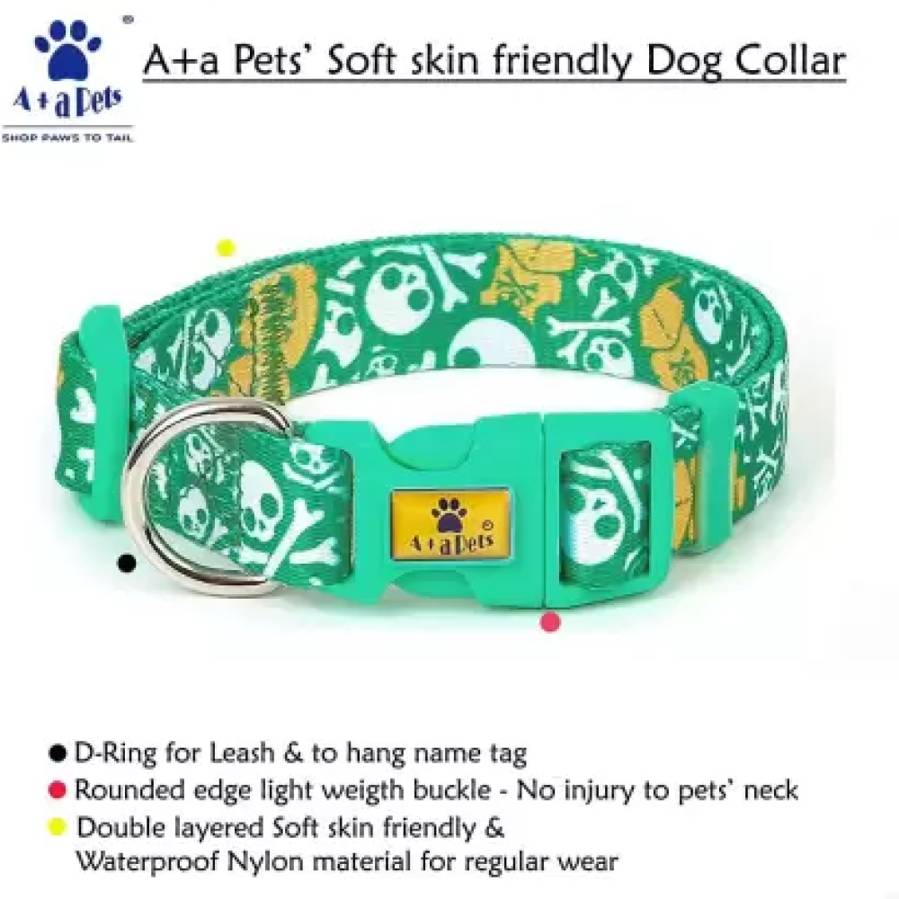 Plus A Pets Skin Friendly Collar in Pirate Design for Dogs and Cats (Green)