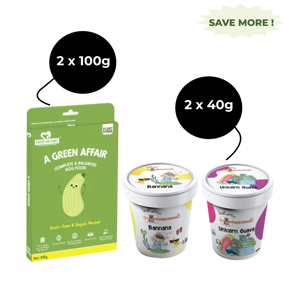 Fresh For Paws A Green Affair Wet Food and Waggy Zone Banana and Pink Guava Ice Cream for Dogs Combo