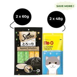 Me O Creamy Chicken & Liver and Sheba Chicken & Chicken Whitefish Sasami Selection Melty Premium Cat Treats Combo