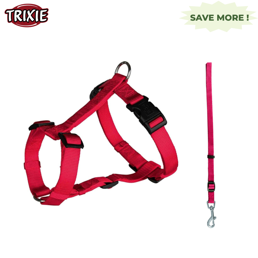 Trixie Premium H Harness and Classic Lead Leash for Dogs Combo (Red)