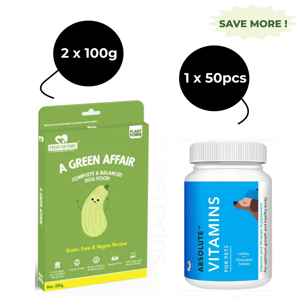 Fresh For Paws A Green Affair Dog Wet Food and Drools Absolute Vitamin Supplement Tablets for Dogs Combo