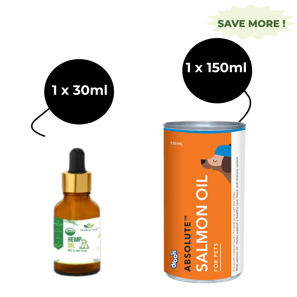 Healing Leaf Hemp Oil for Pets and Drools Absolute Salmon Oil Syrup Supplement for Dogs for Combo