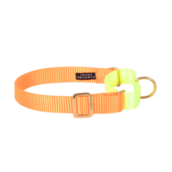 Forfurs Martingale Collar with Brass Fittings for Dogs (Neon Orange X Lime Green)