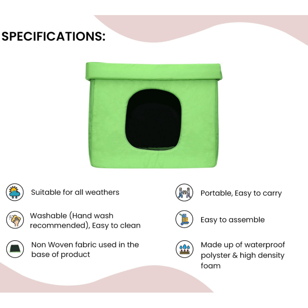 Hiputee Premium Square Box Shape Waterproof Hut for Dogs and Cats (Green & Black)
