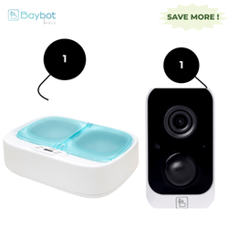 Baybot App Controlled Wirefree Camera and Dual Tray Smart Food Dispenser with Timer for Dogs and Cats Combo