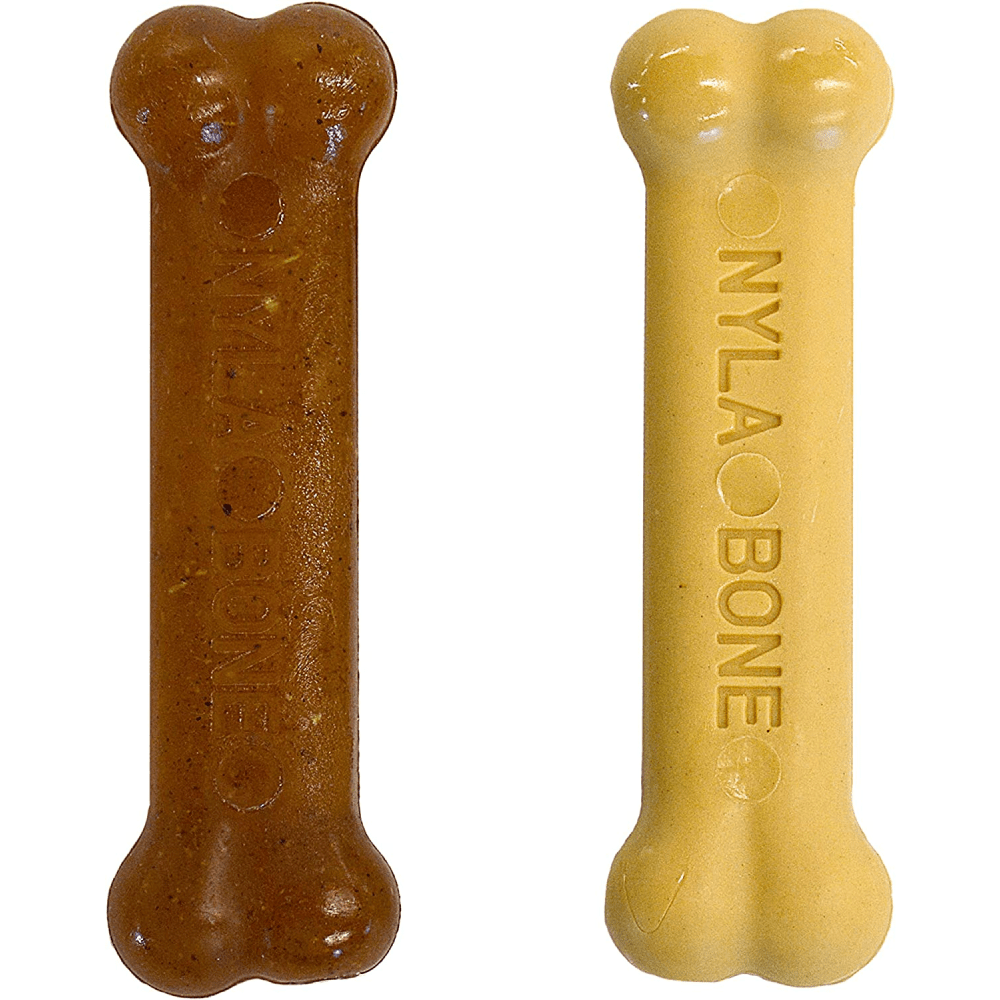 Nylabone Puppy Teething Peanut Butter and Chicken Flavoured Chew and Power Chew Bone Toy for Dog (Brown/Beige) | For Aggressive  Chewers