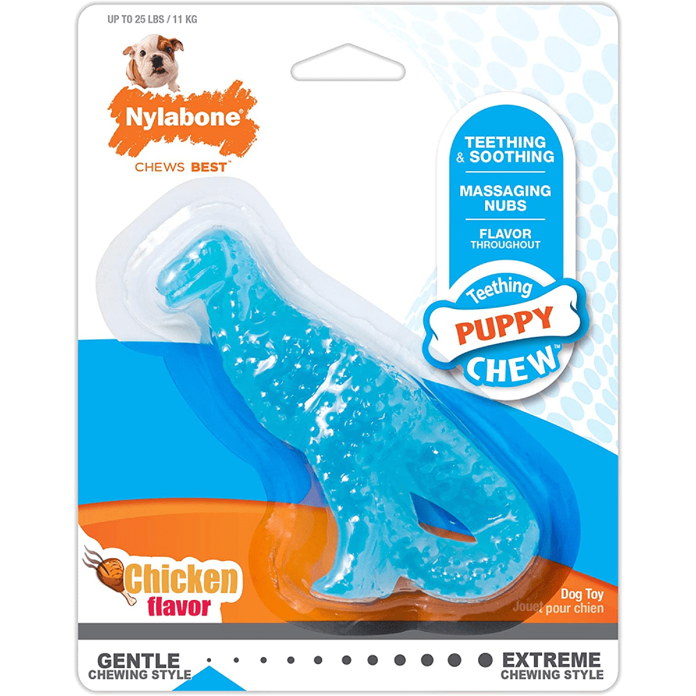 Nylabone Puppy Teething Chicken Flavoured Dino Chew Toy for Dogs (Blue)