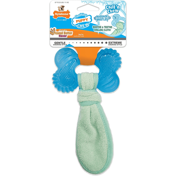 Nylabone Puppy Teething Peanut Butter Flavoured Chew Freezer Bone Toy for Dogs (Blue/Green)