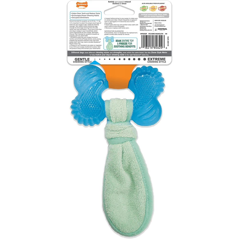 Nylabone Puppy Teething Peanut Butter Flavoured Chew Freezer Bone Toy for Dogs (Blue/Green)
