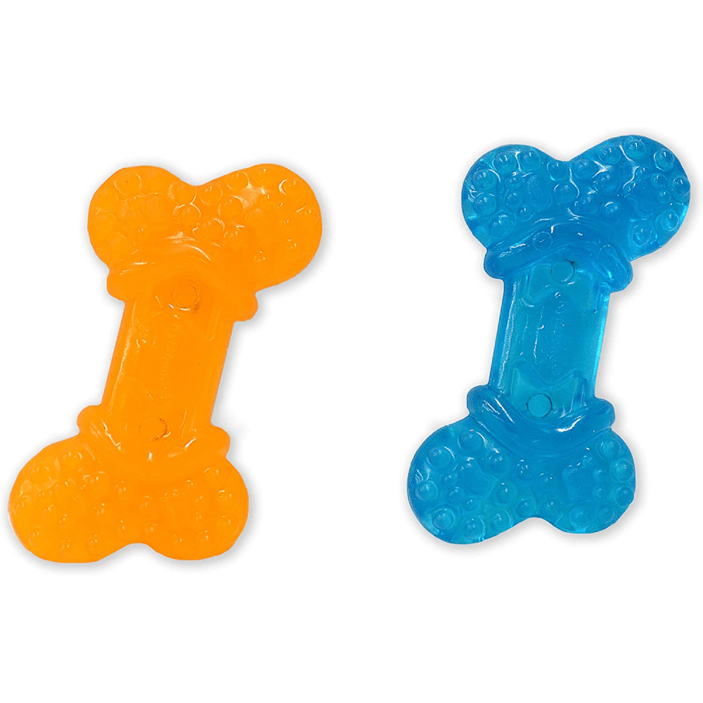 Nylabone Puppy Teething Peanut Butter and Bacon Flavoured Flexi Chew Bone Toy for Dogs (Orange/Blue)