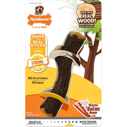 Nylabone Puppy Teething Maple Bacon Flavoured Stong Chew Real Wood Sticks Toy for Dogs (Brown)