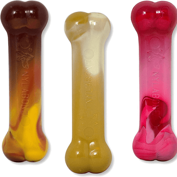 Nylabone Chili Cheese,Buttered Popcorn and Cherry Slushy Flavoured Triple Power Chew Frenzy Bone Toy for Dogs (Yellow, Brown, Beige, Red)