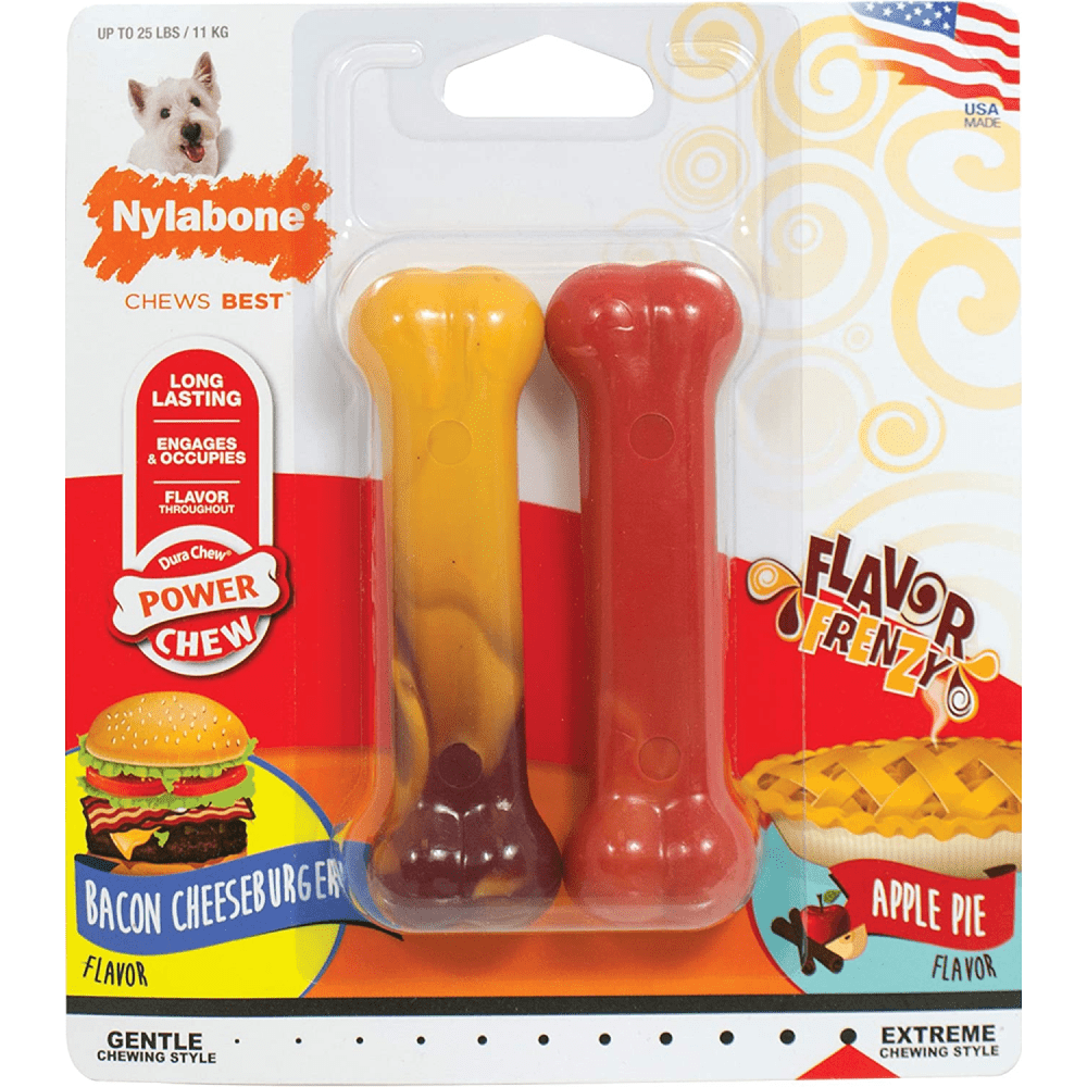 Nylabone Power Chew Flavor Frenzy Bone Twin Pack Toy for Dogs (Yellow, Brown)