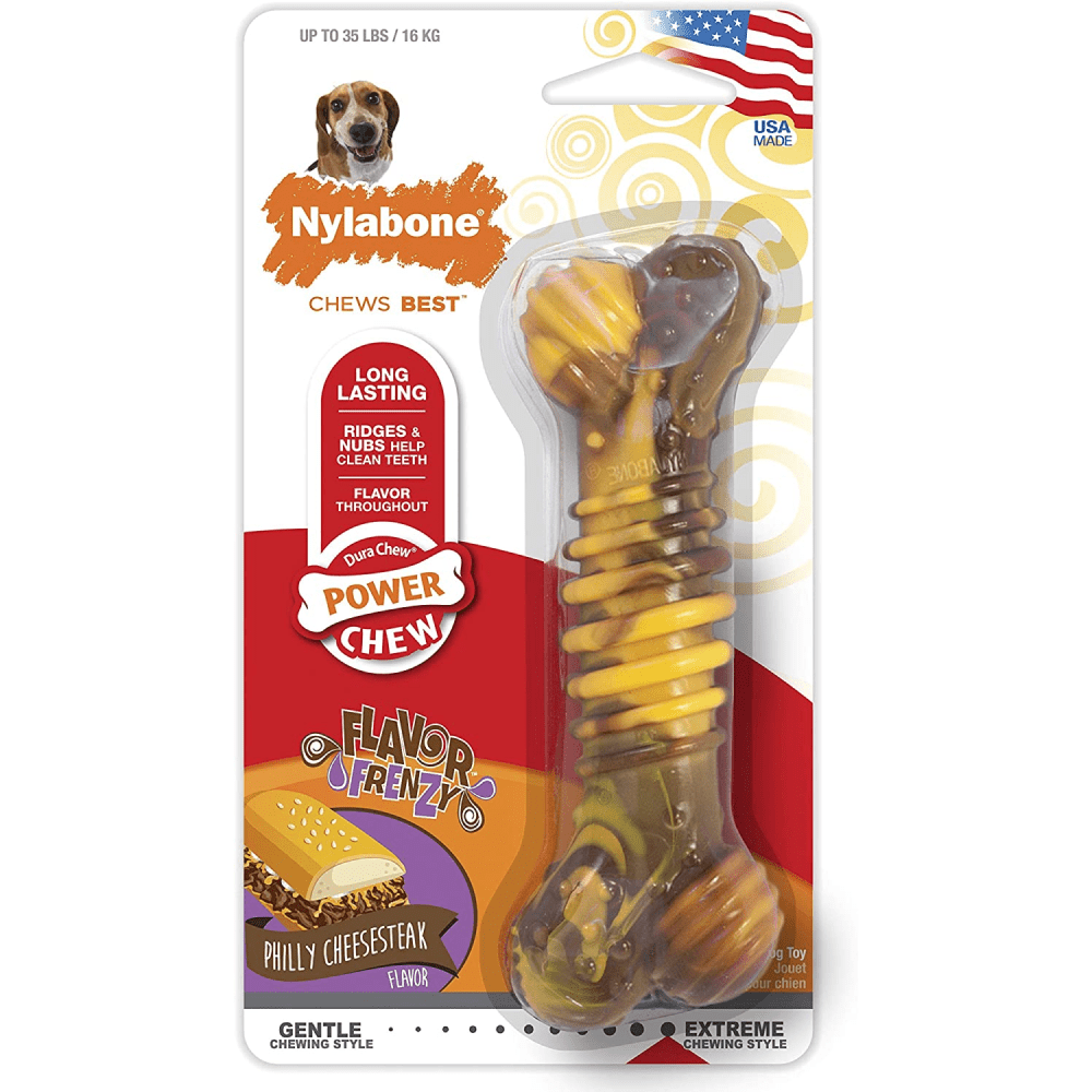 Nylabone Power Chew Flavor Frenzy Textured Bone Toy for Dogs (Yellow Brown)