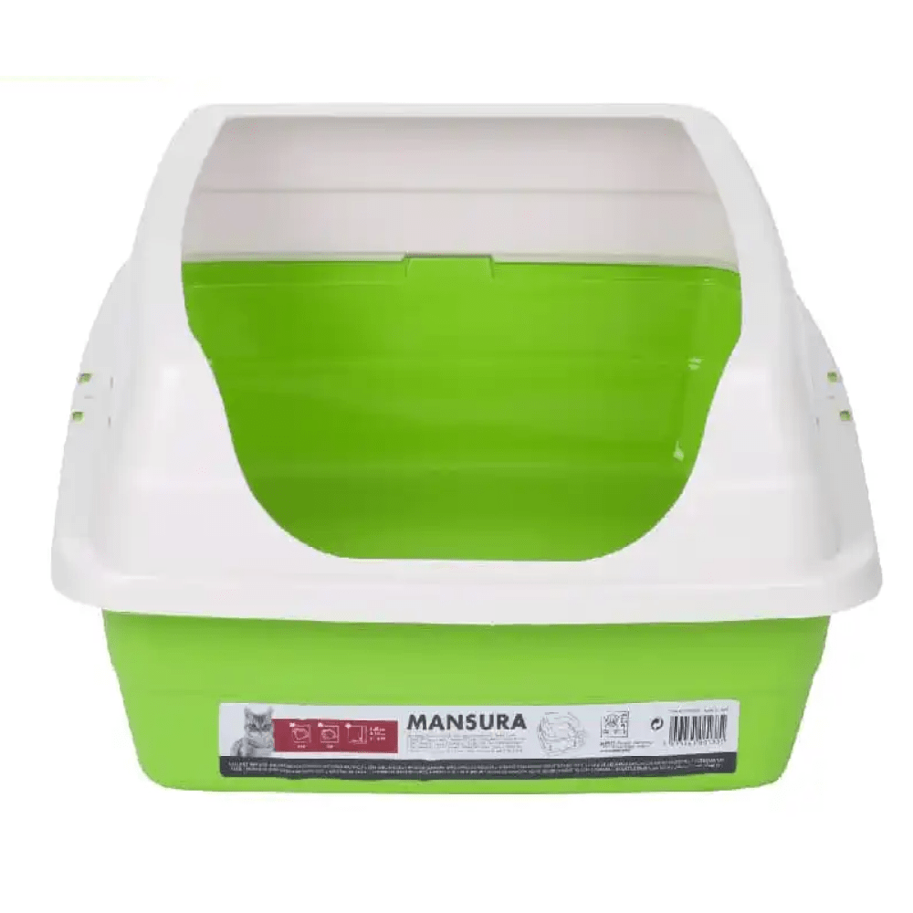 M Pets Mansura Litter Tray with Rim for Cats (White/Green)