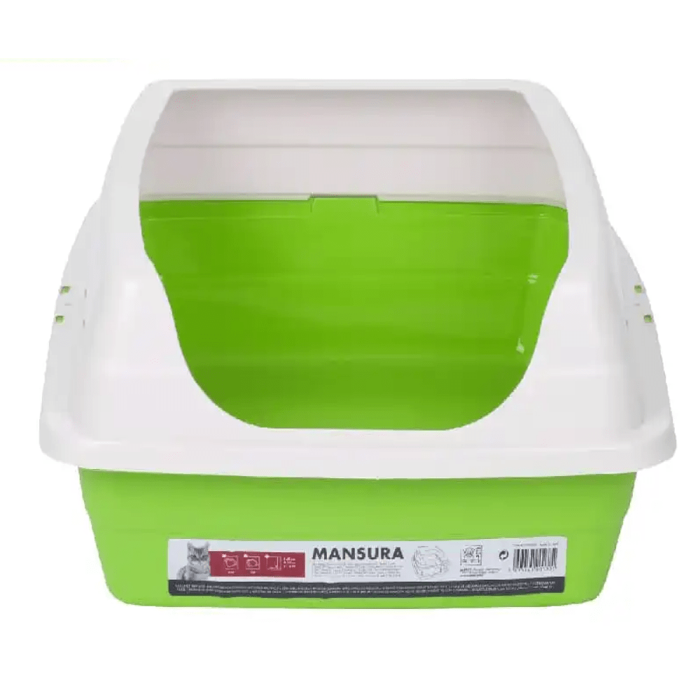 M Pets Mansura Litter Tray with Rim for Cats (White/Green) Litter Supplies M Pets 18x17x9in