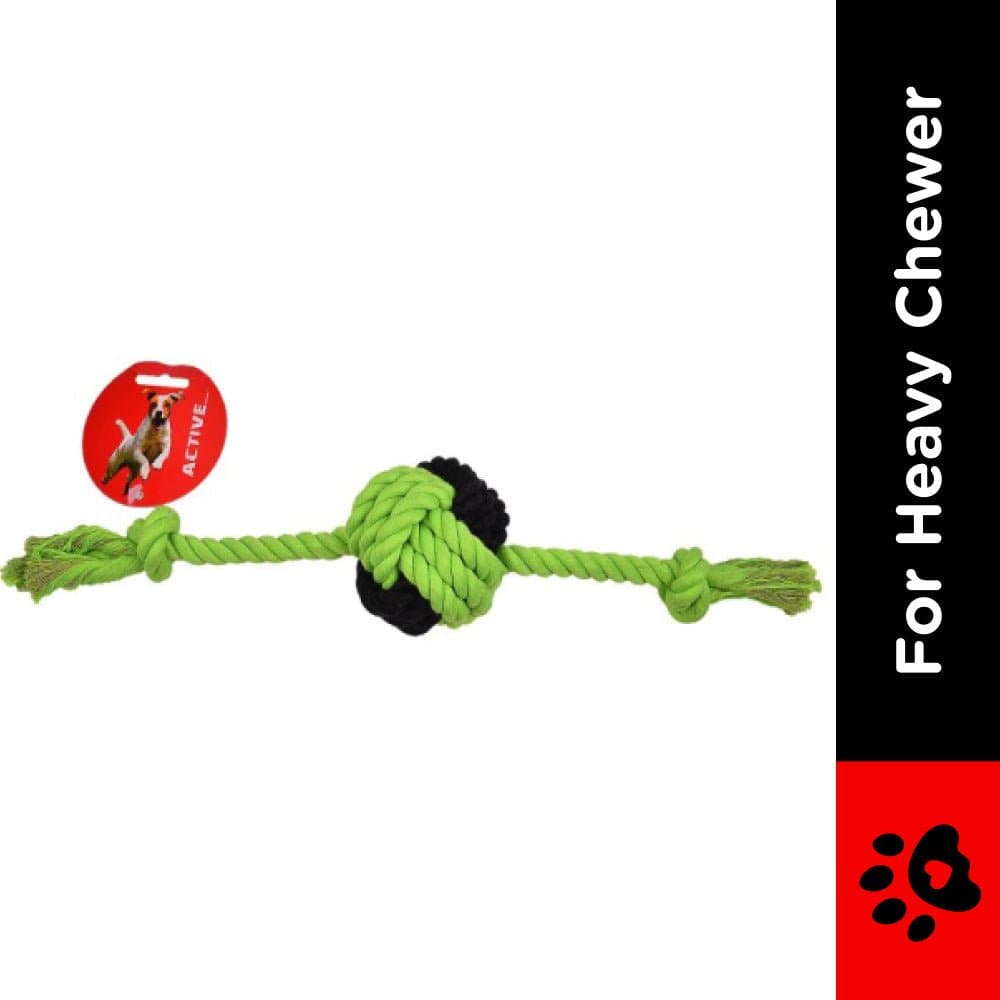Glenand Ball & Short Rope Toy with Handle for Dogs (Green/Black)