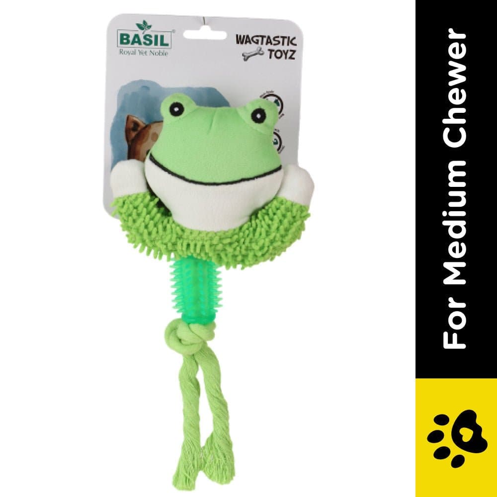 Basil Animal Shaped Plush Toy with Chew Rope & TPR for Dogs (Green)