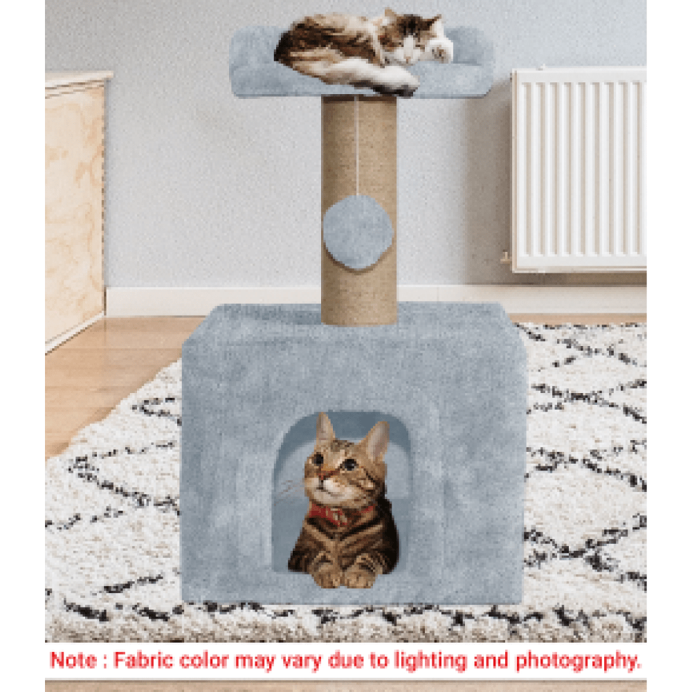 Hiputee Soft Fur Condo, Natural Sisal Rope, Scratching Post, Hanging Ball Tree for Kittens & Cats (Grey)