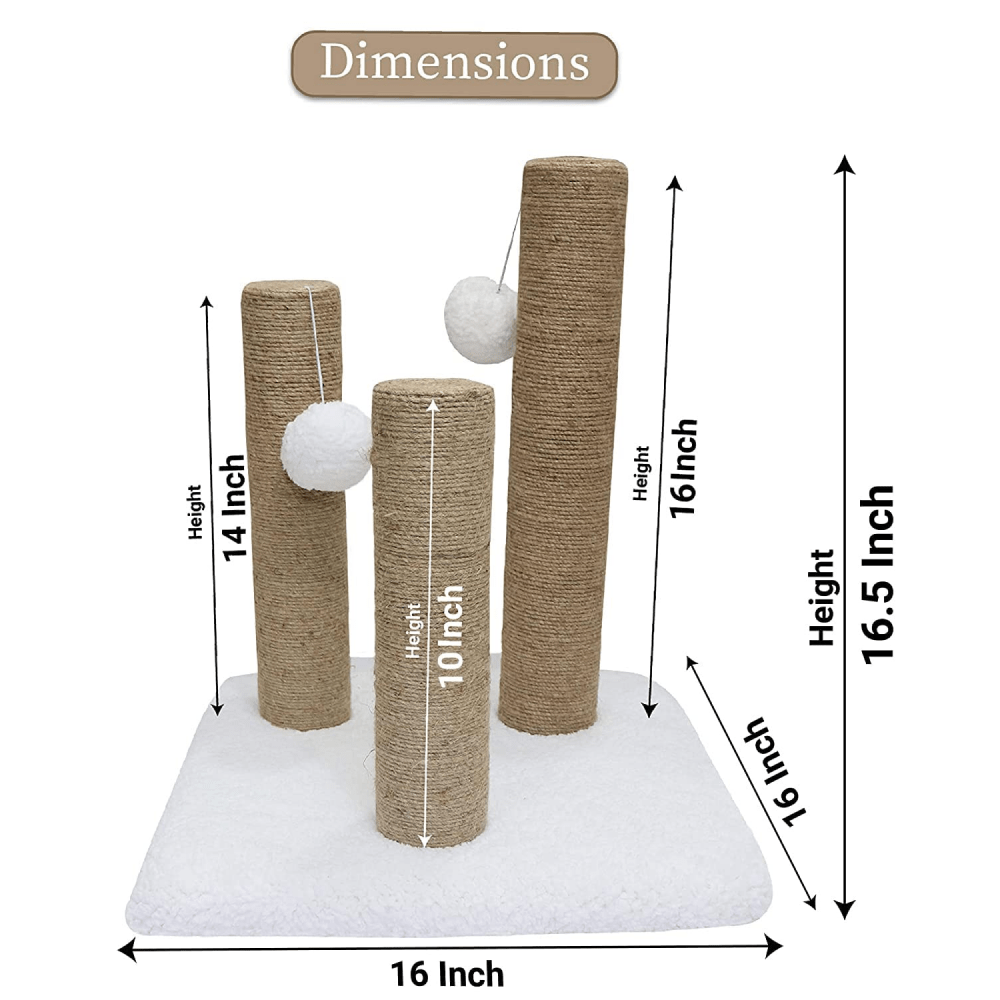 Hiputee Cat Natural Sisal Rope Scratching Posts, 3 Climbing Tower, Hanging Balls Playing Tree for Kittens & Cats