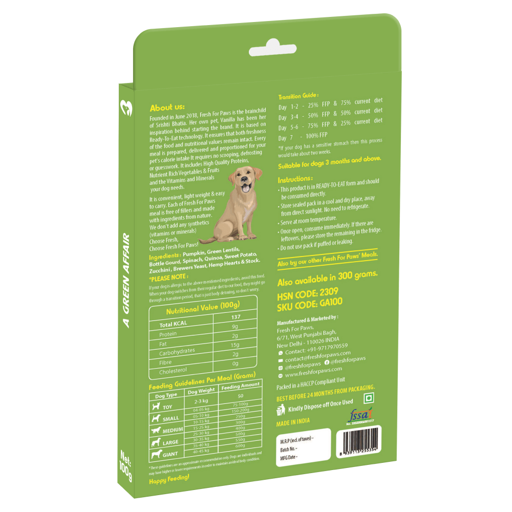 Fresh For Paws A Green Affair Grain Free & Vegan Dog Wet Food (100g)