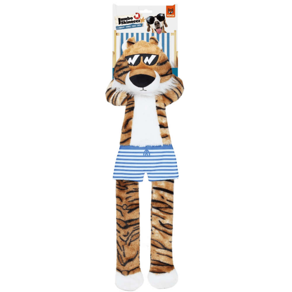 Fofos Safari Flap Tiger with Squeaker and Crinkle Dog Toy