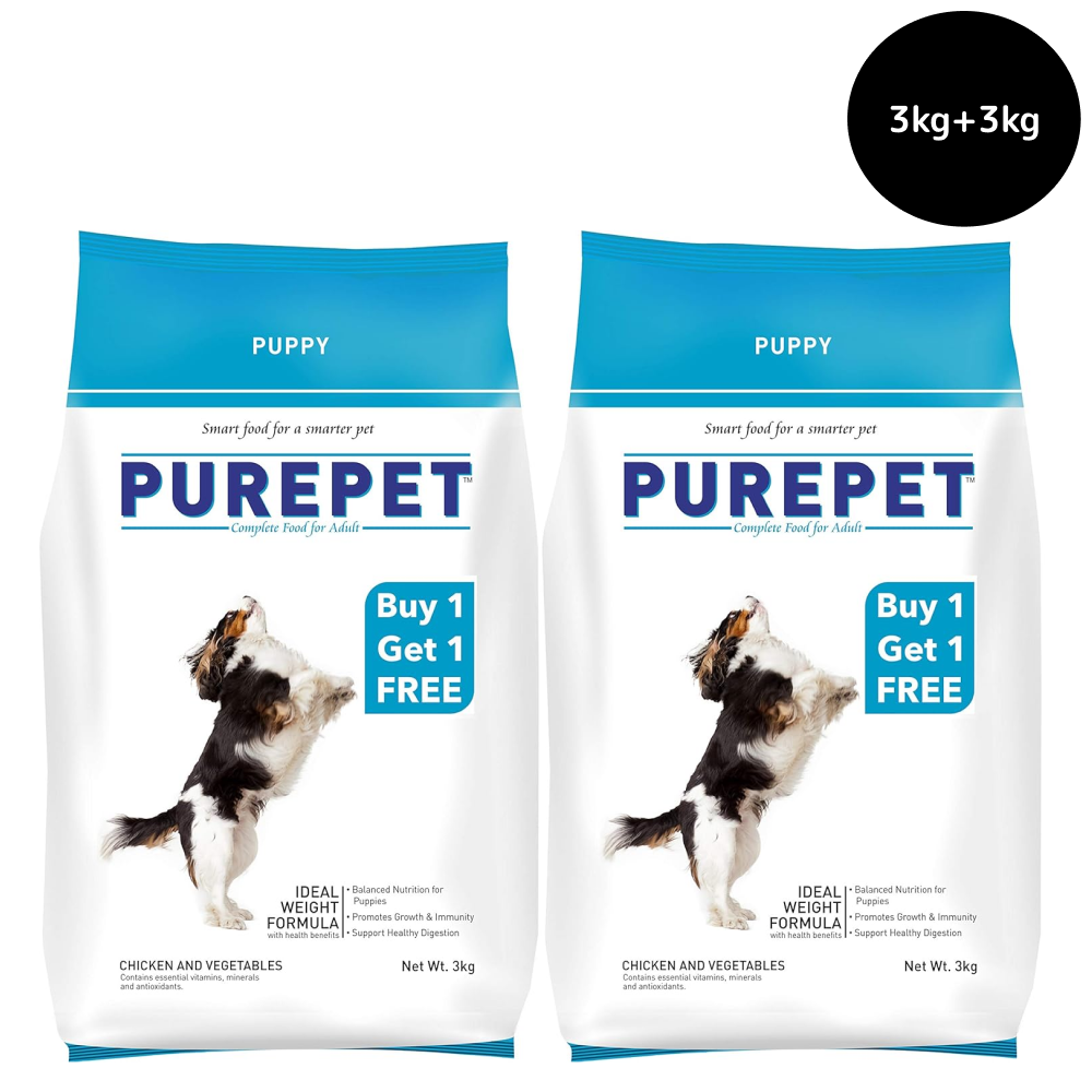Purepet Chicken & Vegetable Puppy Dog Dry Food Dogs- Dry Food Purepet 3kg+3kg(Free)