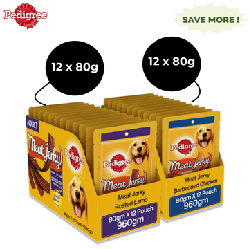 Pedigree Roasted Lamb Meat Treats and Barbecued Chicken Meat Jerky Adult Dog Treats Combo (12+12)