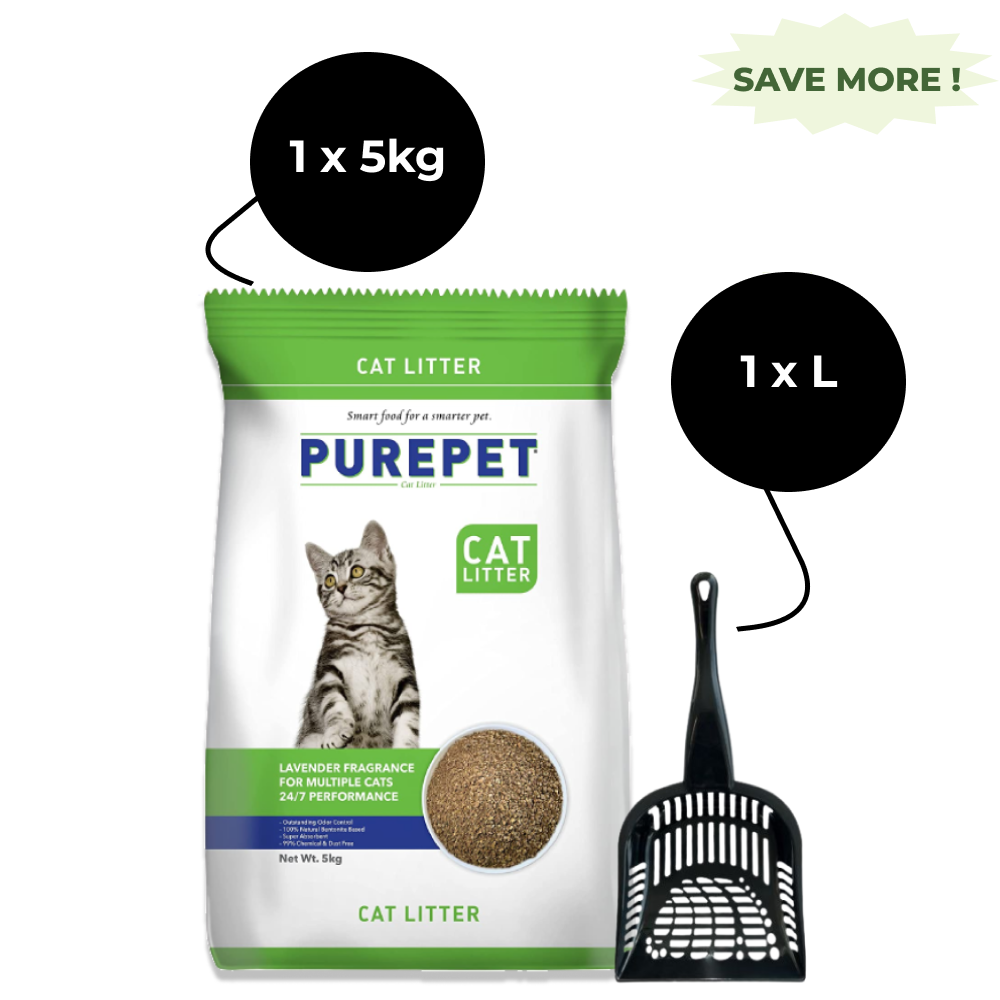 Purepet Lavender Scented Clumping Cat Litter and M Pets Cat Litter Scoop (Black) Combo