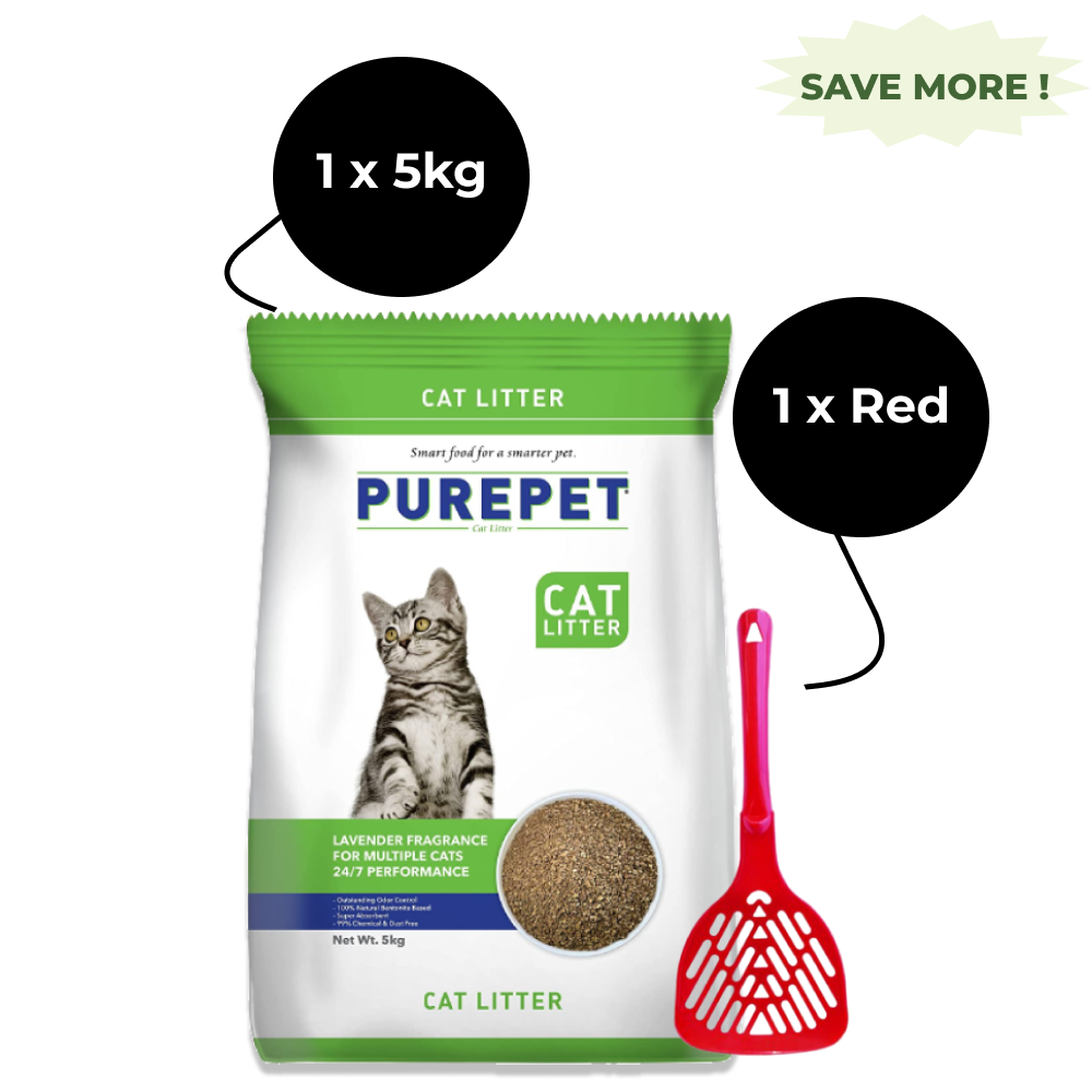 Purepet Lavender Scented Clumping Cat Litter and M Pets Basic Cat Litter Scoop (Red) Combo