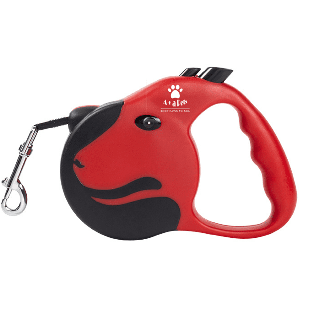 A Plus A Pets Tangle Free, Anti Slip Dog Face Retractable Leash for Dogs and Cats (Red)