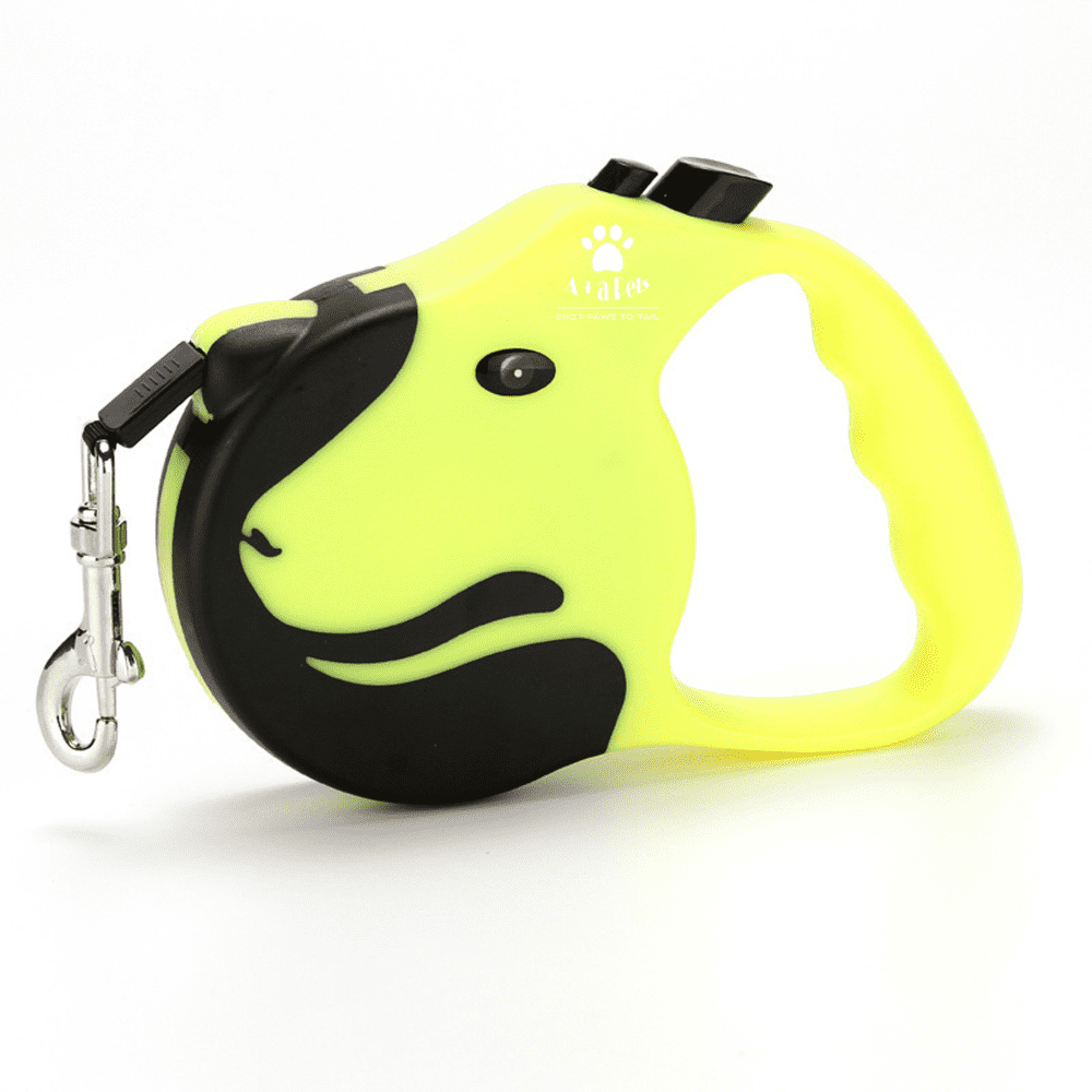 A Plus A Pets Tangle Free, Anti Slip Dog Face Retractable Leash for Dogs and Cats (Yellow)
