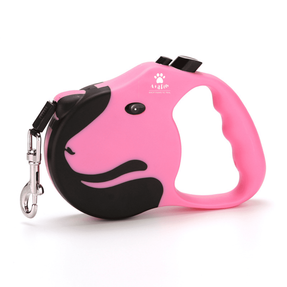 A Plus A Pets Tangle Free, Anti Slip Dog Face Retractable Leash for Dogs and Cats (Pink)