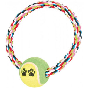 Trixie Rope Ring with Tennis Ball Toy for Dogs (Pink) | For Medium Chewers