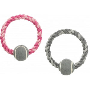 Trixie Rope Ring with Tennis Ball Toy for Dogs (Pink) | For Medium Chewers
