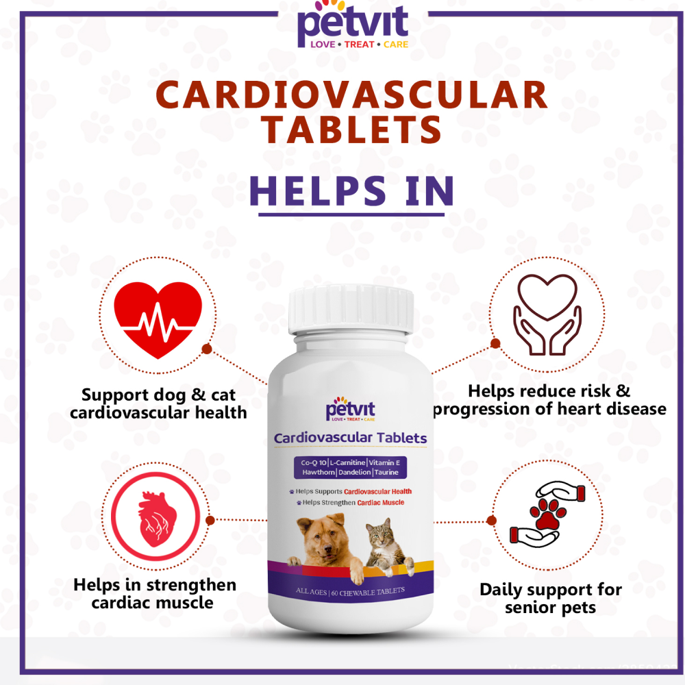 Petvit Cardiovascular Tablets, Coenzyme Q 10 Supplements for Dogs and Cats