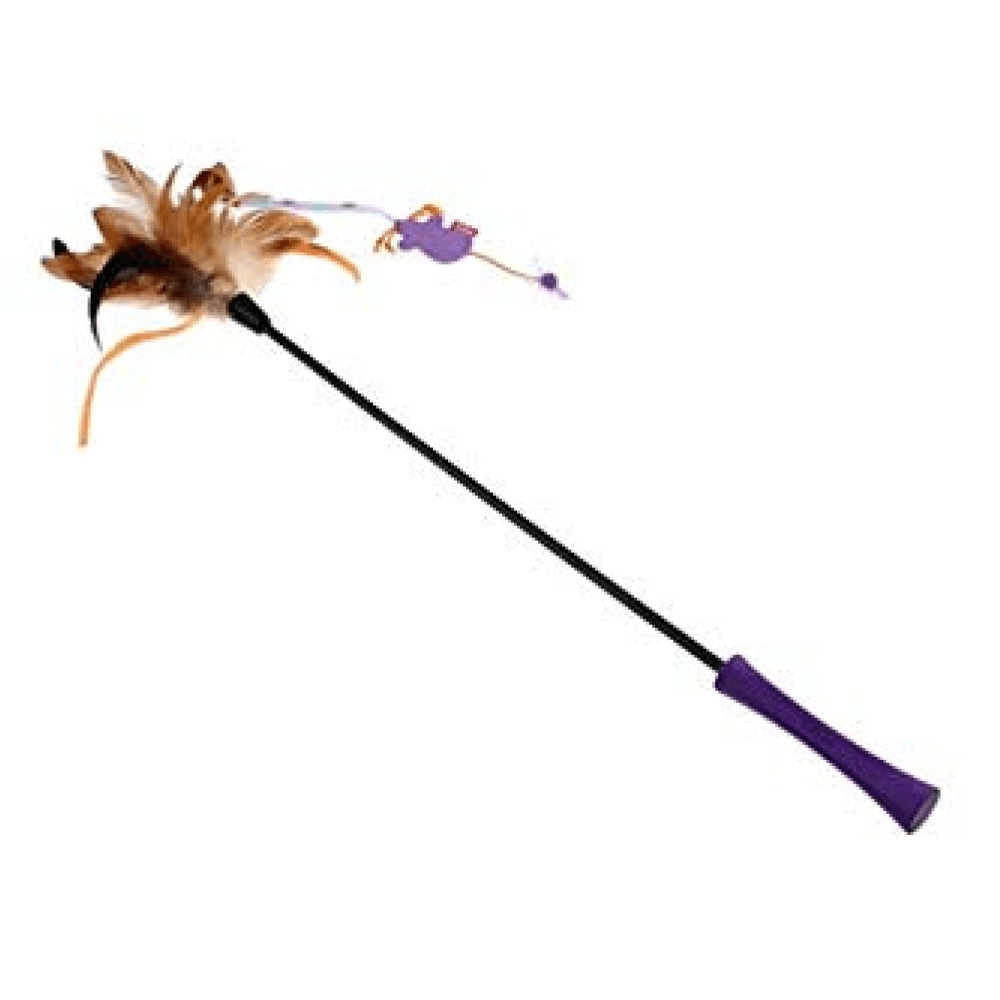 GiGwi Feather Teaser Catwand with Natural feather & TPR Handle Toy for Cats (Purple/Natural)