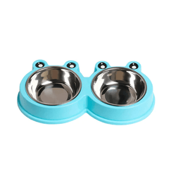 Emily Pets Stainless Steel Double Feeder Set Bowl for Dogs and Cats (Blue)