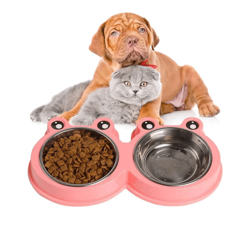 Emily Pets Stainless Steel Double Feeder Set Bowl for Dogs and Cats (Pink)