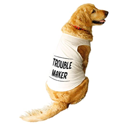 Ruse "Troublemaker" Printed Sleeveless T Shirt for Dogs (White)