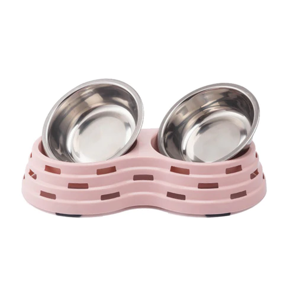 Emily Pets Premium Stainless Steel Double Bowl for Dogs and Cats (Pink)