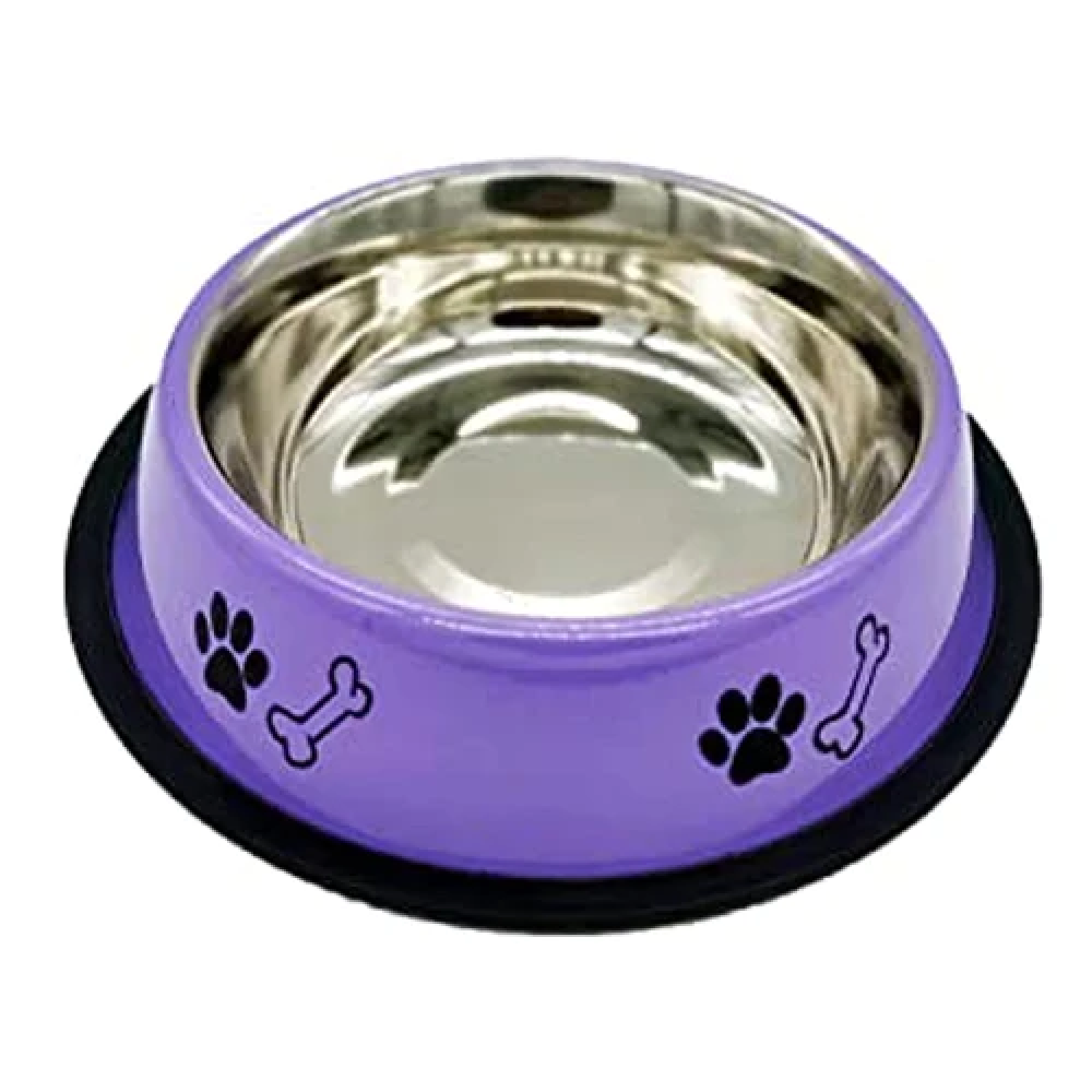 Emily Pets Stainless Steel Paw Printed Food Water Feeding Bowl for Dogs and Cats (Purple)