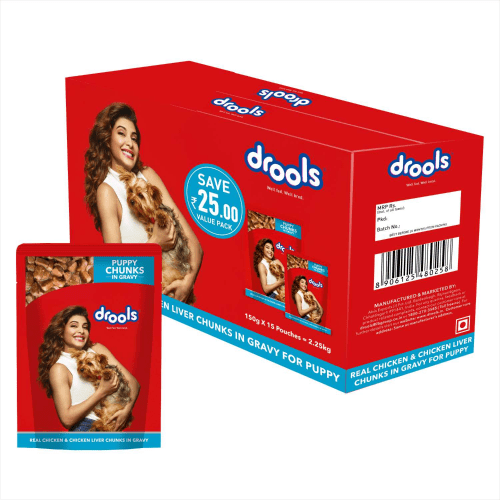 Drools Focus Super Premium Puppy Dry Food and Real Chicken & Chicken Liver Chunks in Gravy Puppy Wet Food Combo